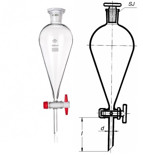 Bình Lắng Gạn Quả Lê Khóa PTFE - Simax