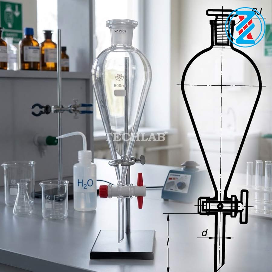 Bình Lắng Gạn Quả Lê Khóa PTFE - Simax